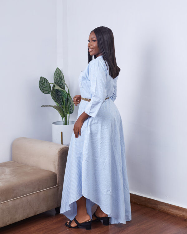 TIMELESS BLUE STRIPE Handkerchief Midi dress