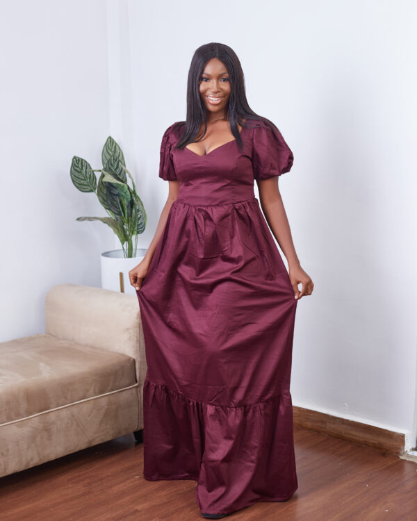 TIMELESS Burgundy Bubble Sleeve Maxi dress
