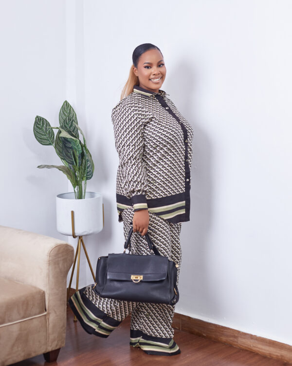 TIMELESS JJ PATTERENED LONG SLEEVED LINEN 2 PIECE PANT SET