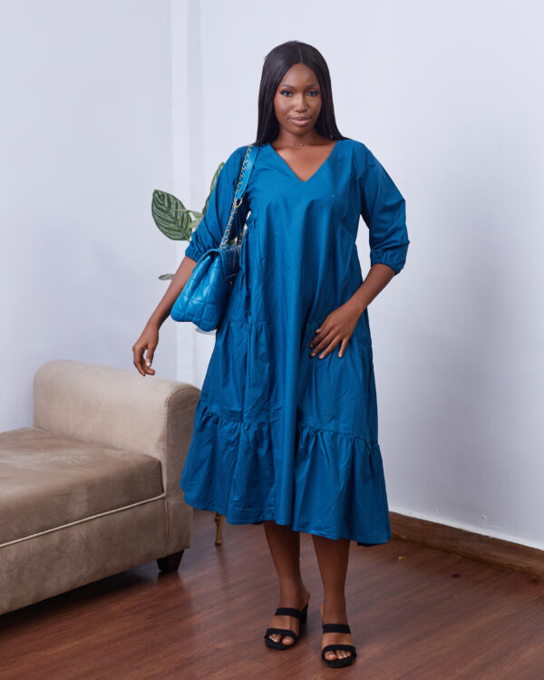 TIMELESS TEAL Carribean V-neck Midi dress