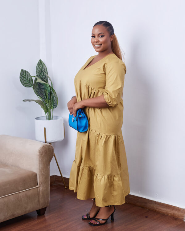 TIMELESS BEIGE Carribean V-neck Midi dress