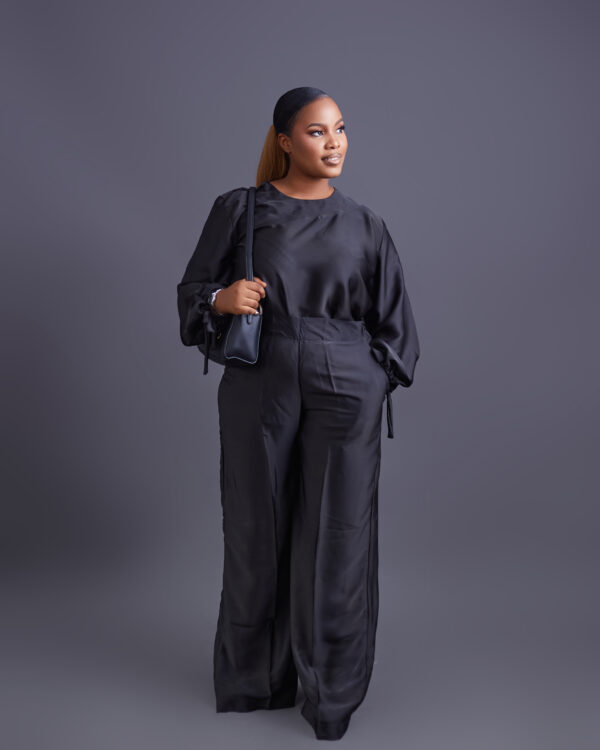 TIMELESS BLACK SILK LONG SLEEVED 2 PIECE PANT SET