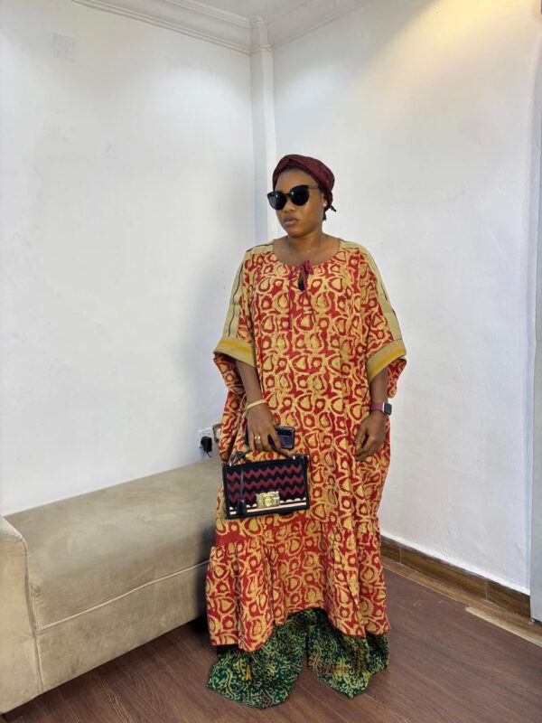 TIMELESS MAROON D-SHAPED ADIRE LAYERED MAXI ASOOKE DRESS | ONE SIZE