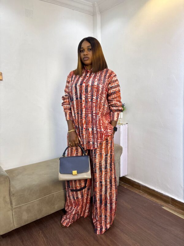 TIMELESS ORANGE RAZOR ADIRE BUTTON DOWN TWO-PIECE