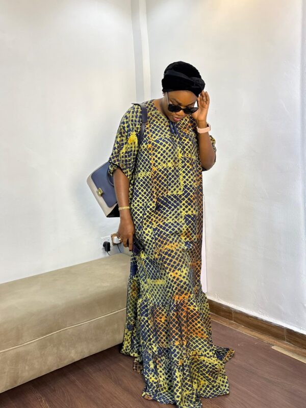 TIMELESS ROYAL SQUARES ADIRE DRAWSTRING CARRIBEAN DRESS | ONE SIZE