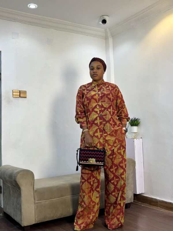 TIMELESS MAROON SQUARE STAR ADIRE BUTTON DOWN TWO-PIECE