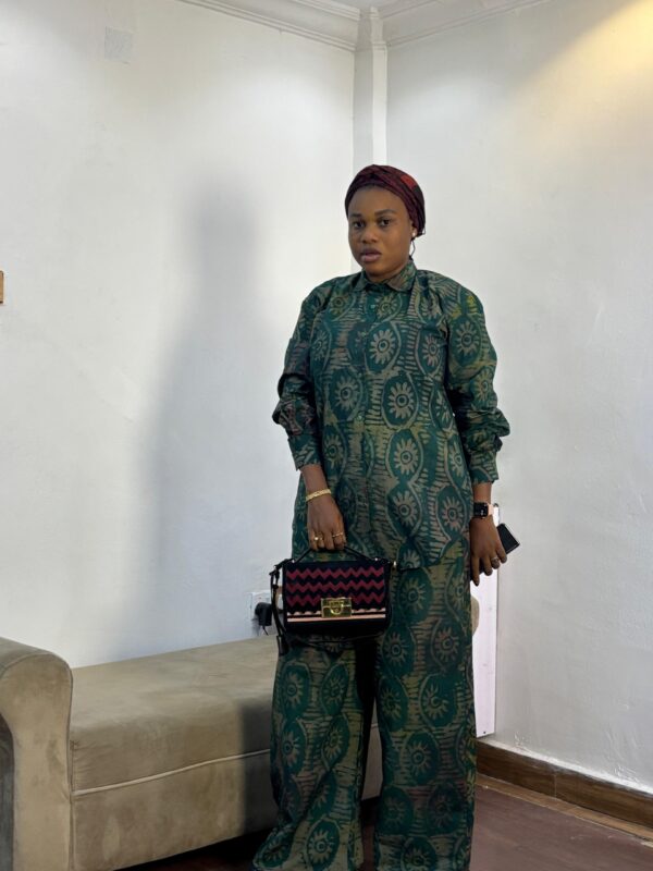 TIMELESS GREEN EYES ADIRE BUTTON DOWN TWO-PIECE