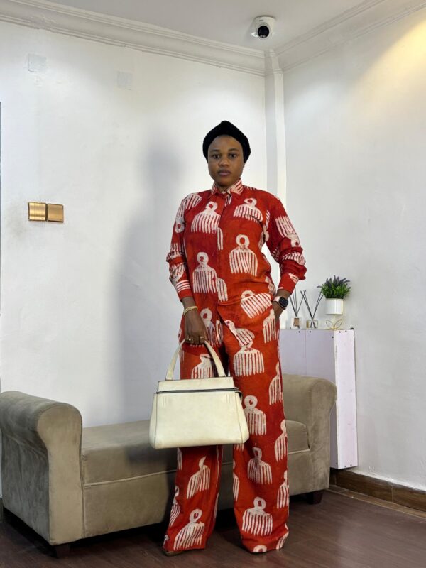 TIMELESS ORANGE COMB ADIRE BUTTON DOWN TWO-PIECE