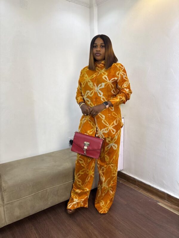 TIMELESS ORANGE RIBBON ADIRE BUTTON DOWN TWO-PIECE