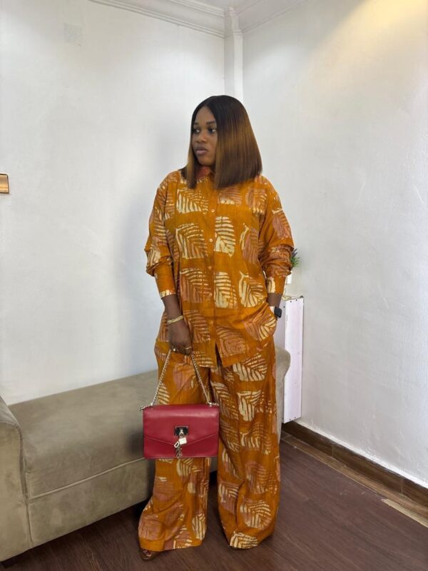 TIMELESS ORANGE LEAVES ADIRE BUTTON DOWN TWO-PIECE