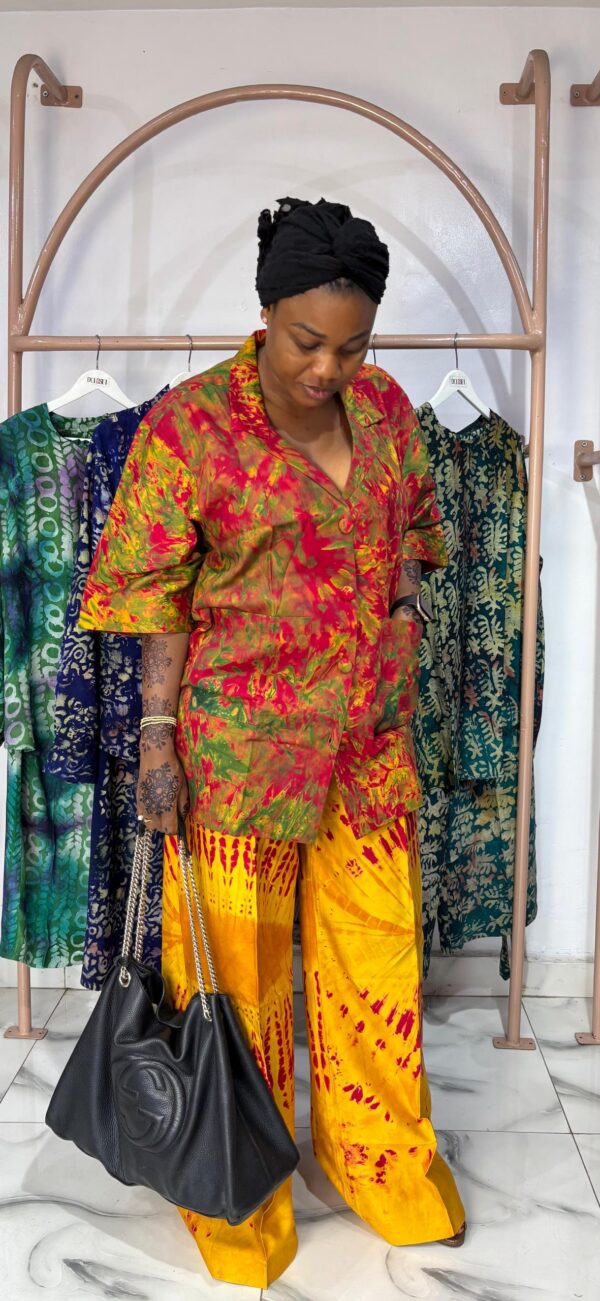 TIMELESS RED M & M ADIRE S/SLEEVE 2 PIECE PANT SET