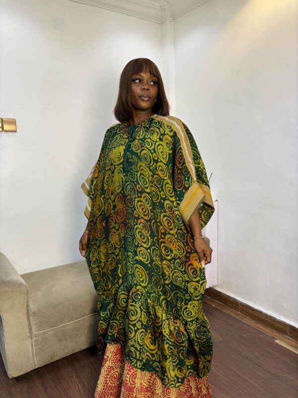 TIMELESS GREEN SPIRAL ADIRE LAYERED MAXI ASOOKE DRESS | ONE SIZE