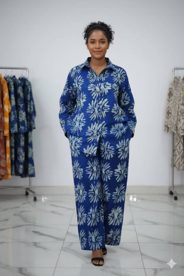 TIMELESS BLUE STARFISH ADIRE BUTTON DOWN TWO-PIECE