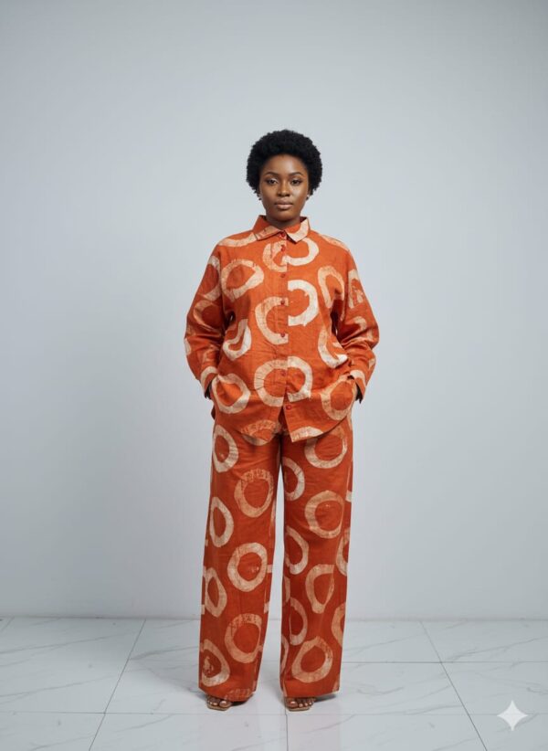 TIMELESS ORANGE RINGS ADIRE BUTTON DOWN TWO-PIECE