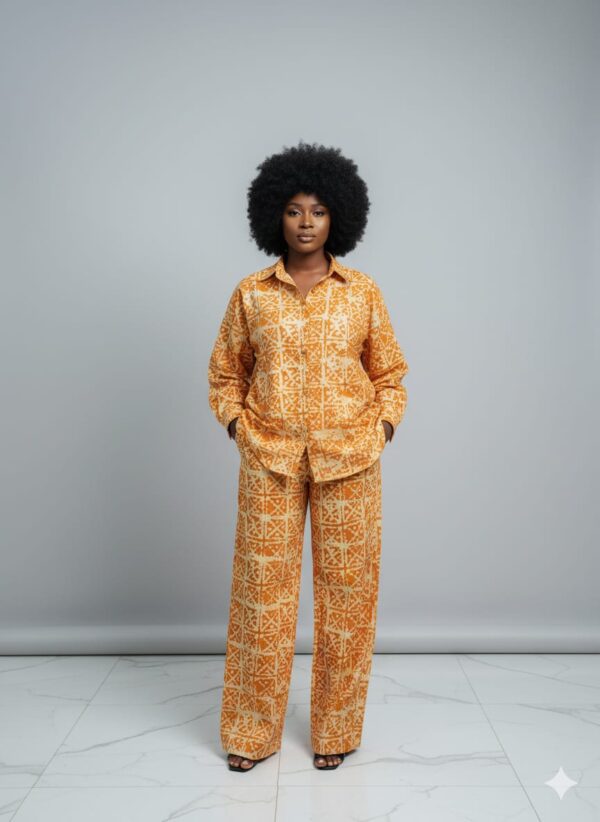 TIMELESS ORANGE DICE ADIRE BUTTON DOWN TWO-PIECE