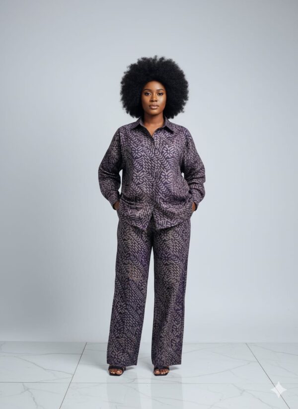 TIMELESS PURPLE LADDER ADIRE BUTTON DOWN TWO-PIECE