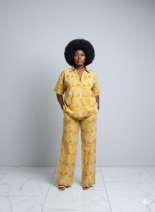 TIMELESS MUSTARD RHOMBUS ADIRE S/SLEEVE TWO PIECE